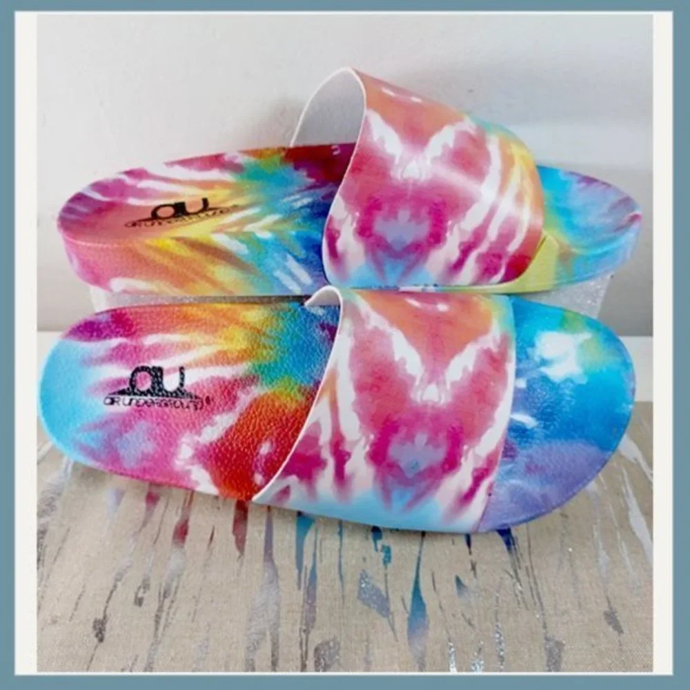 🌈 Air Underground Tie Dye Slides – Women’s Size 8 | Bright Colorful Sandal - Picture 4 of 8